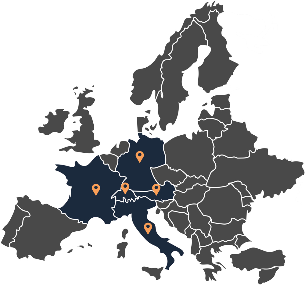 Landkarte Europa mit den eingezeichneten Import-Zielen
